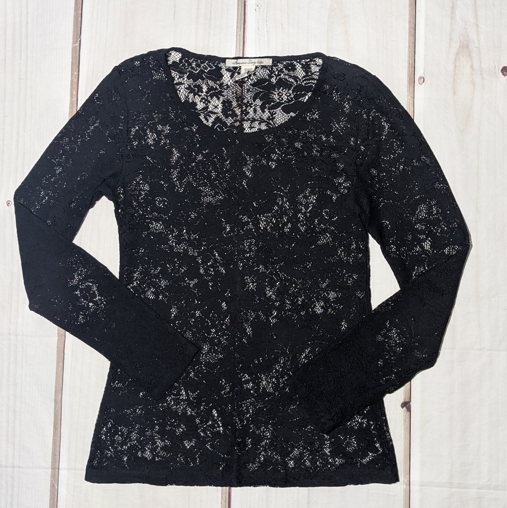 American Rag Black Lace Layering Top EUC